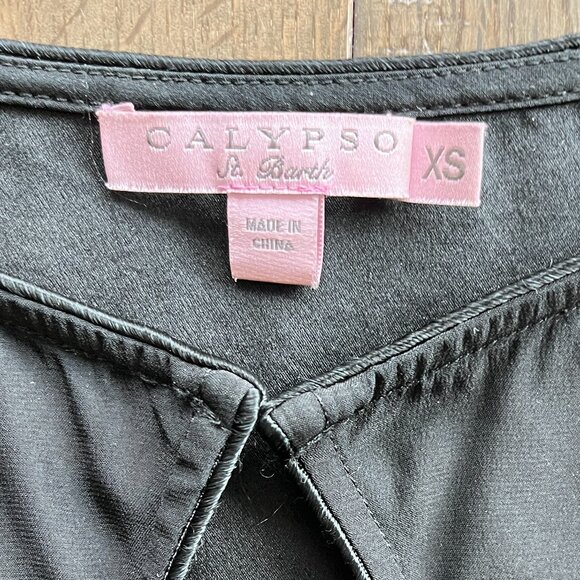 Calypso St. Barth Silk Flutter Bell Sleeve Keyhole Neckline Dress Black Size XS - Picture 2 of 6